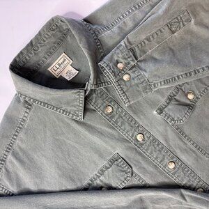 LL Bean 2 Shirts Men's Large Reg Button Up Canvas Work Wear Long Sleeve Lot of 2